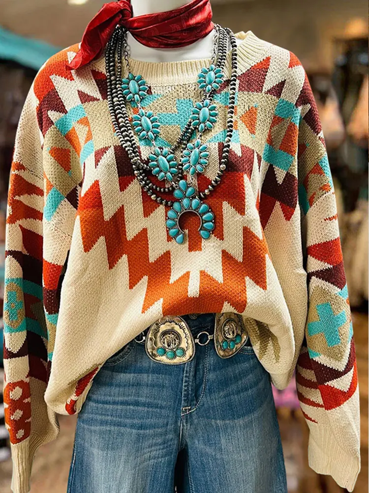 Retro Classic Aztec Printed Sweater