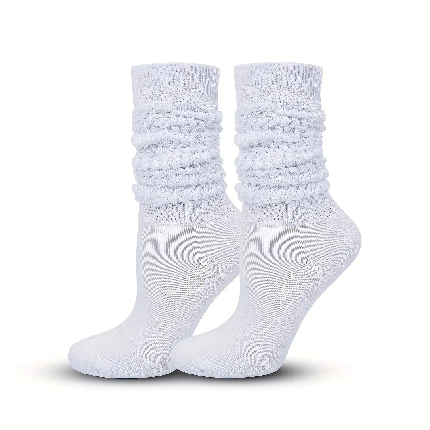 2/1 Pairs Upgrade Your Wardrobe with These Stylish Stacked & Elastic Slouch Socks - Perfect for Women!
