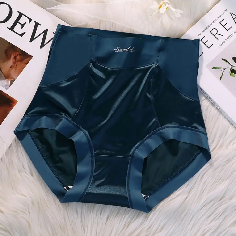 Sous-vêtements confortables sans trace, couleur unie, taille haute pour filles, slips en Satin grande taille, sous-vêtements coréens pour femmes
