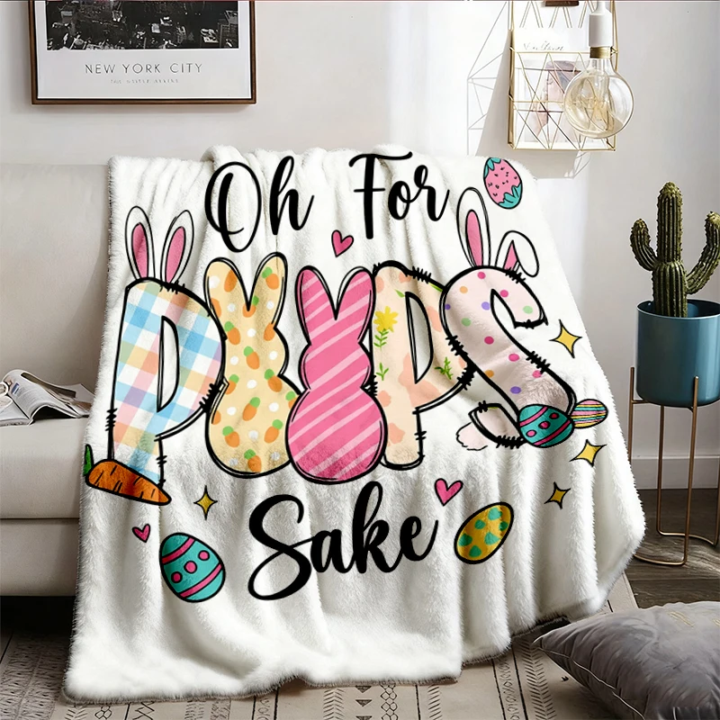Oh For Peeps Sake Easter Flannel Blanket, Retro Bunny Peeps Flannel Throw, Funny Easter Squad Cozy Blanket