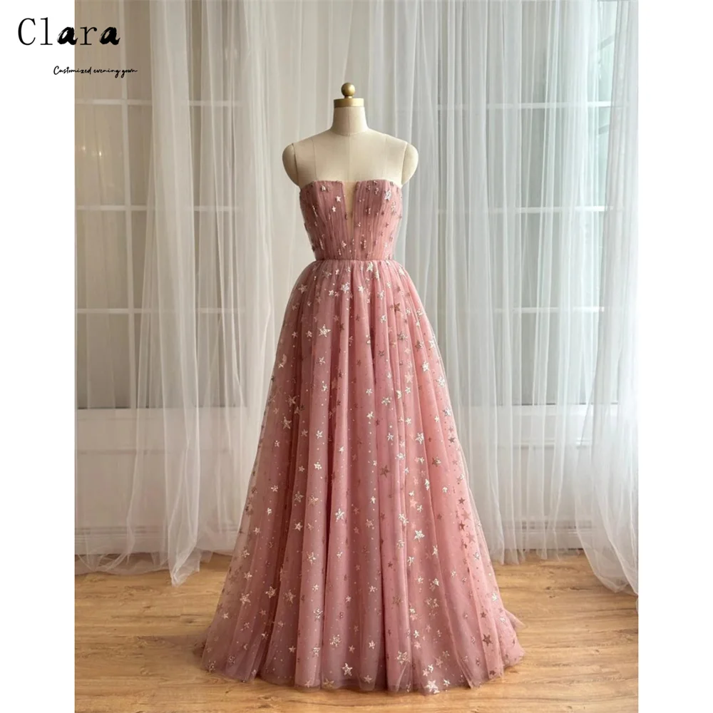 

Clara Custom Pink Lace Shiny A Line Bespoke Occasion Dresses 2025 Woman Luxury Evening Dress Women's Ball Gown Long Prom Dress