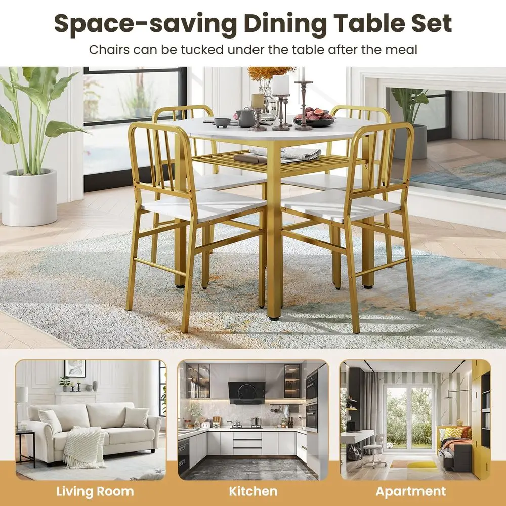 5Piece Dining Table Set, 40 Round Kitchen Table amp Chairs with Storage Rack amp Metal Frame, SpaceSaving Dinette Furniture for
