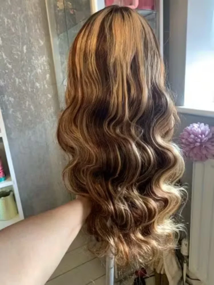 30 Inch 13x4 Highlight Body Wave Curly Wig Hd Lace Front Human Hair Wigs With Baby Hair 200% Density Pre Plucked For Women