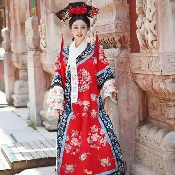  سلالة تشينغ هانفو للنساء - فستان أنيق مطرز بالزهور الإمبراطورية الأصلية، زي صيني تقليدي أصلي #5
