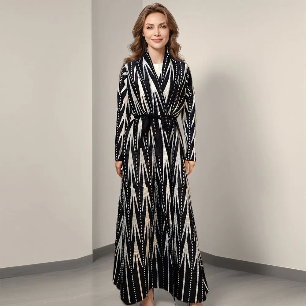 

1 Piece of Robe, Miyaki Miyake Pleated Robe, Traditional Conservative Blouse with Belt, the Best-Selling Dubai Arabic Cardigan Long Robe with Printed Casual and Elegant Temperament