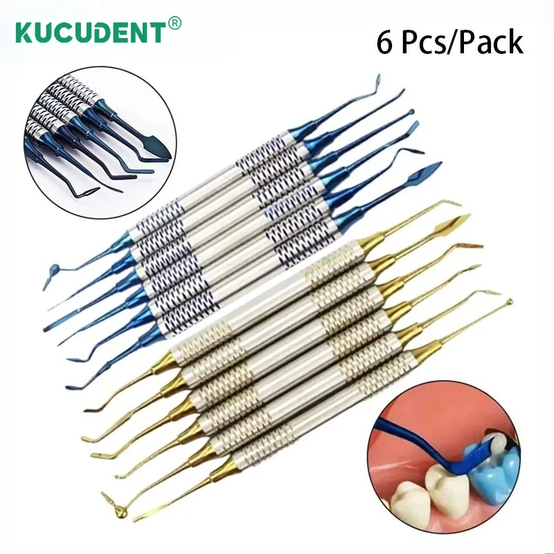 6 Pcs/Set Dental Composite Resin Filling Set Titanium Plated Head Spatula with Thick Handle Dentistry Instrument Materials