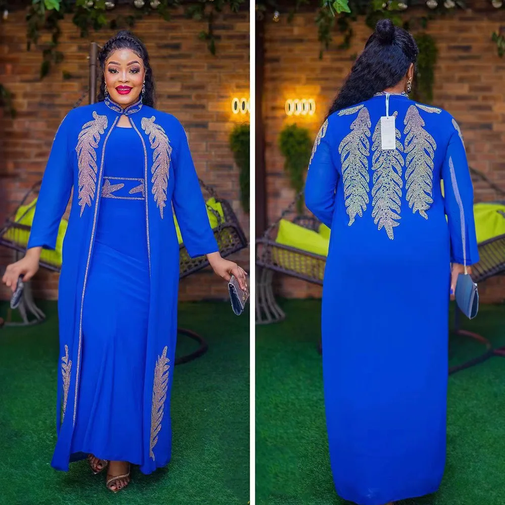 Robe africaine grande taille pour femmes musulmanes, ensemble 2 pièces, devant et dos, perceuse Murcia, col montant, Turquie, arabe, Dubaï, Abaya