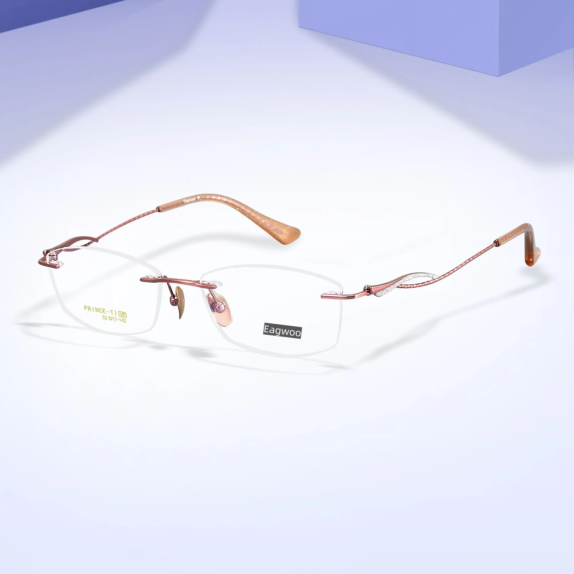 

Pure Titanium Women Rimless Optical Frame Prescription Spectacle Frameless Glasses Flower Decoration Temple Designed High Grade
