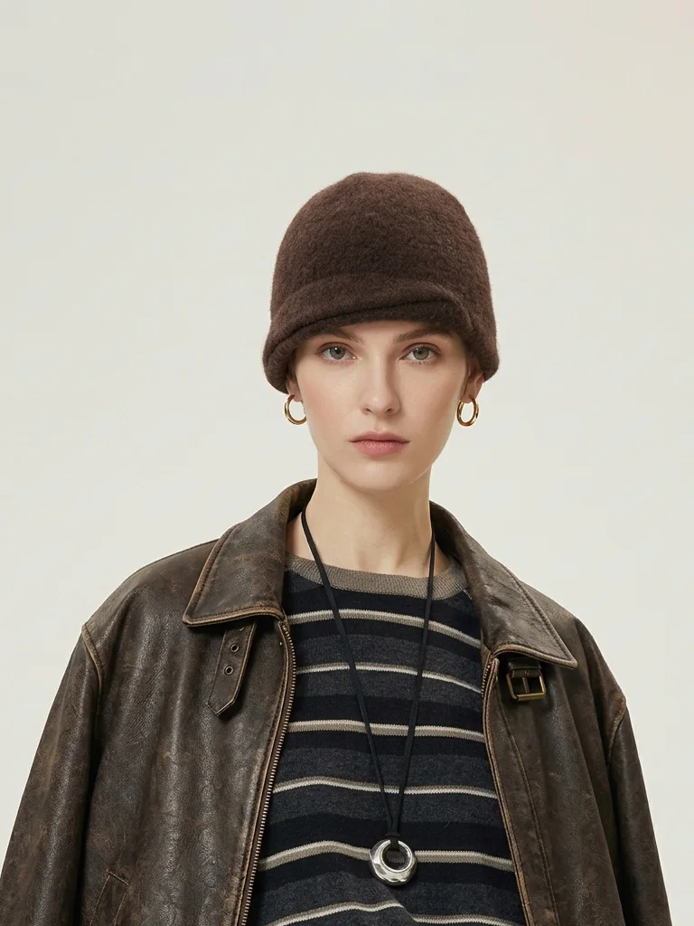 Brimmed Beanie Hat Women Fashion Knitted Cloche Winter Cap Bonnet
