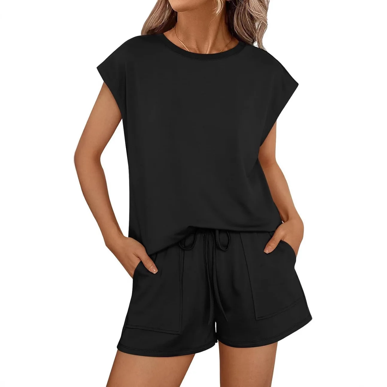 Conjunto de 2 Piezas de Verano 2026 para Mujer, Camiseta y Pantalones Cortos, Conjunto Deportivo Informal para el Hogar, Conjunto de 2 Piezas Modesto