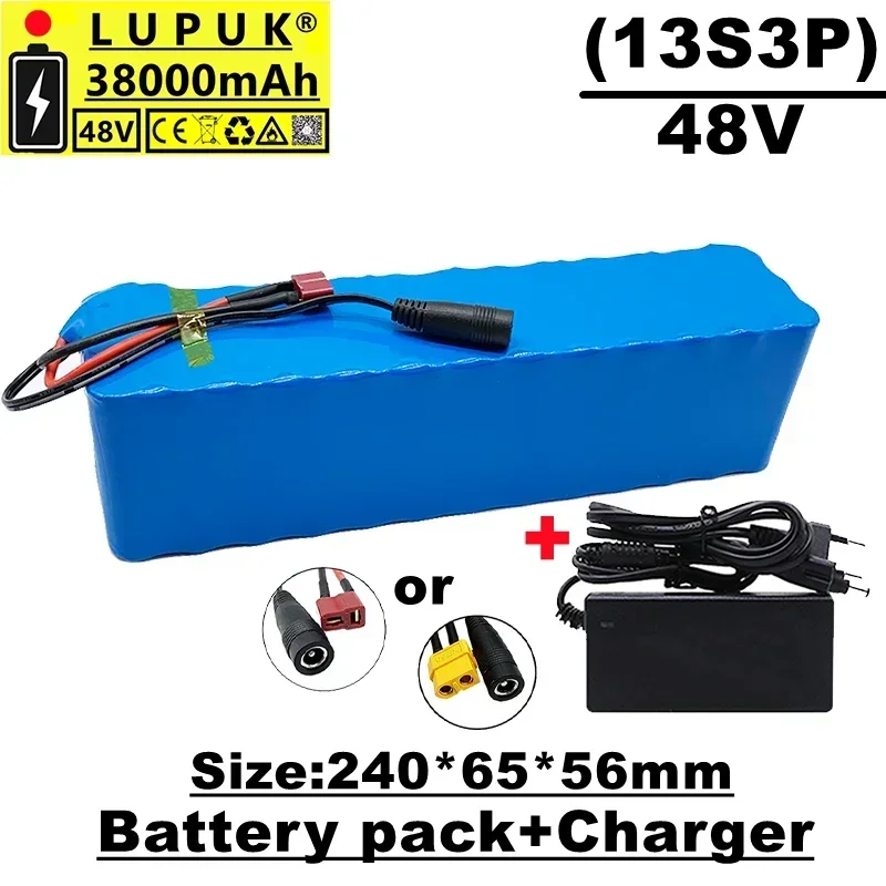 

13s3p 48v Lithium Ion Battery pack,38Ah 1000w, t-plug or xt60 connection for 54.6v Electric bike with Built - in BMS and charger