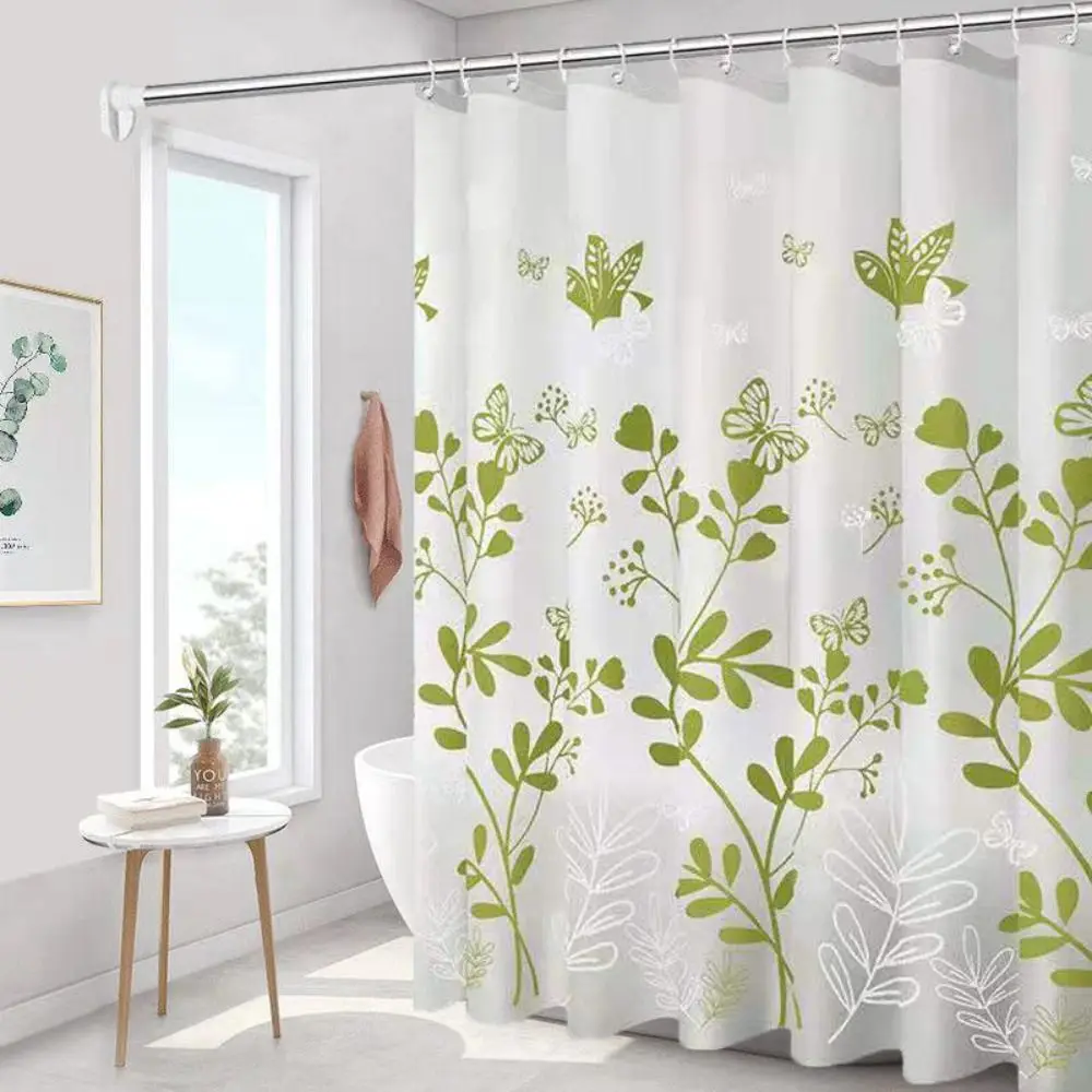 Mildew Proof Shower Curtain with 12 Hook PEVA Waterproof Bathroom Curtain Thickened Extra Long Printed Shower Curtain 180*150cm