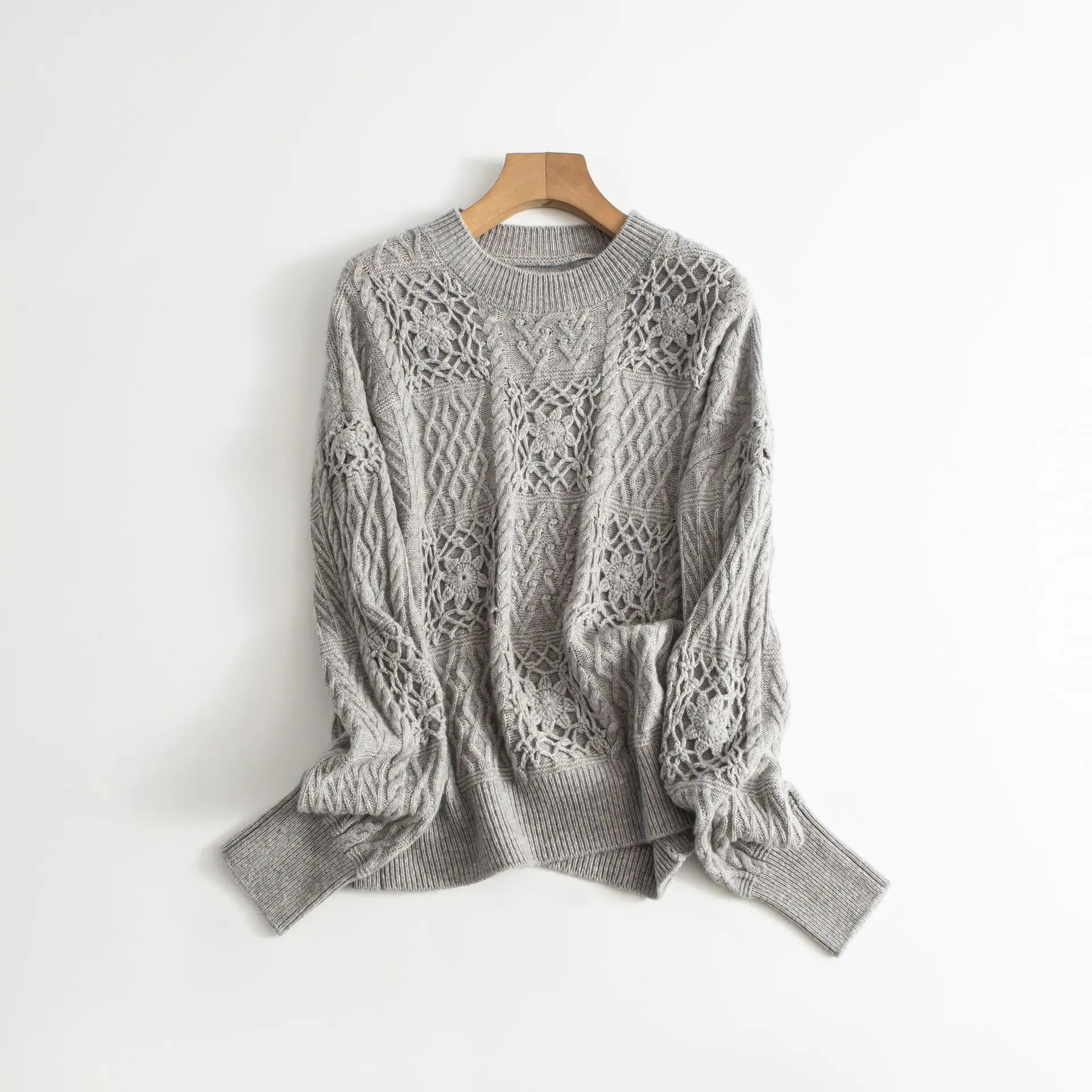 

Winsleter-100%Wool Elegant Sweater, O Neck Crochet, Women Versatile Retro Loose Knit Thick Sweater, 2025 Autumn New T59205CC