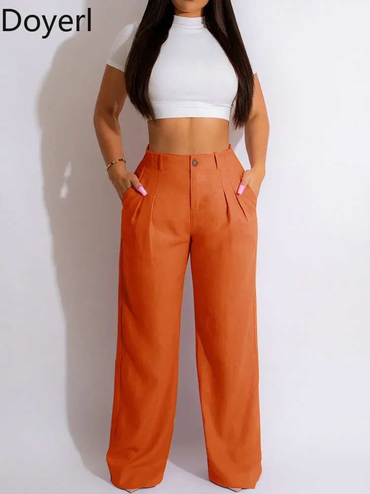 

Doyerl однотонные повседневные свободные прямые брюки женские с высокой талией на пуговицах широкие брюки готическая одежда пуговицы Pantalon Femme