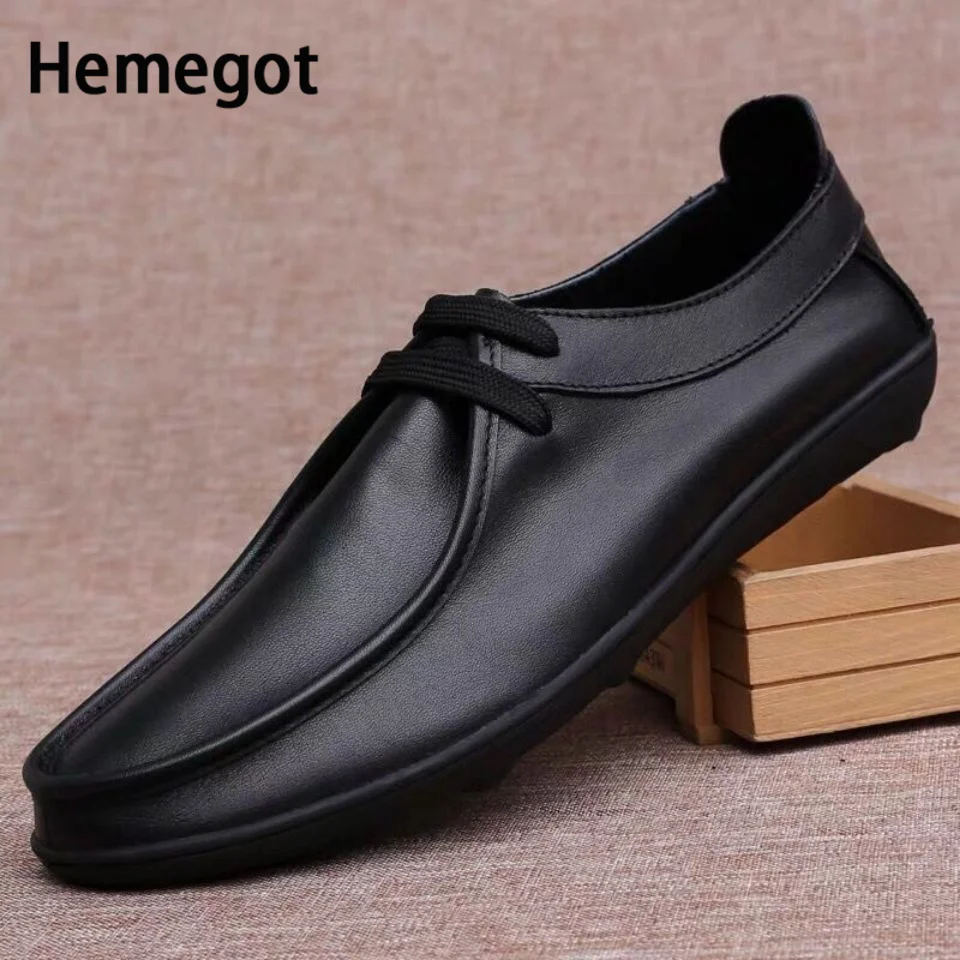 

Black Breathable Men Loafers Flat Heel Brown Casual Lace-Up Leather Shoes Men's Slip-On Driving Shoes Comfortable Shoes Female