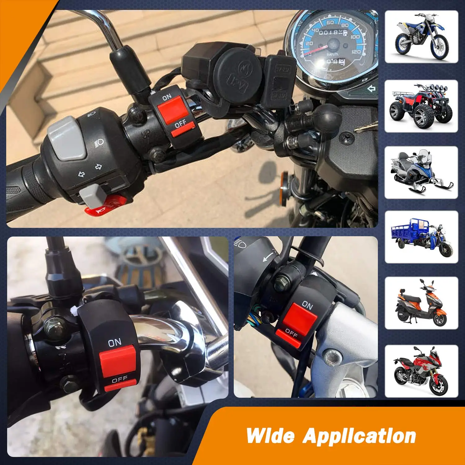 Universal Motorcycle Handlebar Flameout Switch ON OFF Button for Moto Motor ATV Bike DC12V/10A Black image 6