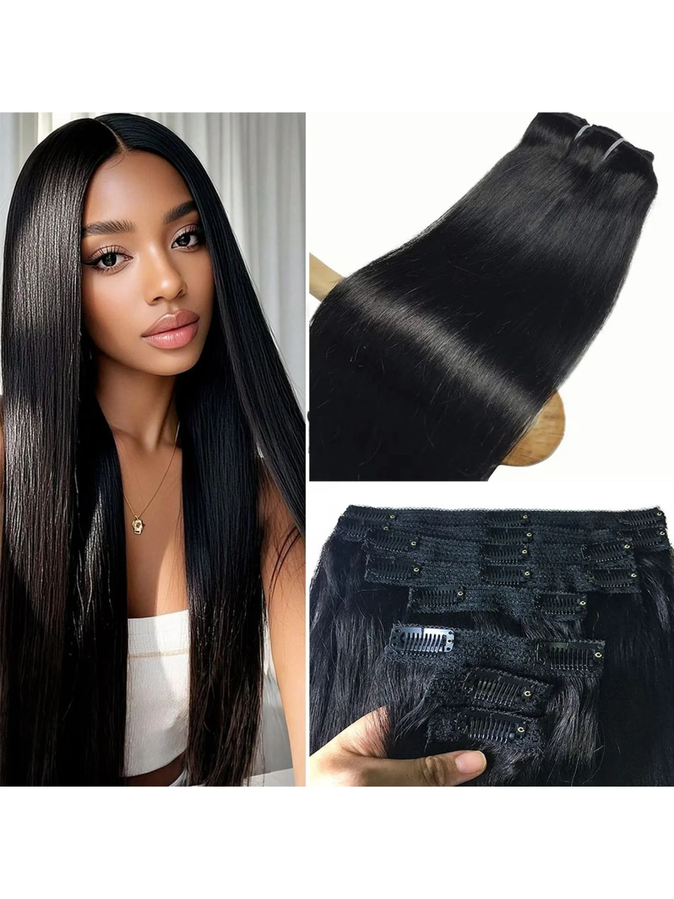 

Clip in Hair Extensions Real Human Hair, 8pcs Human Hair Clip in Extensions for Women Double Weft Invisible Seamless Human Hair