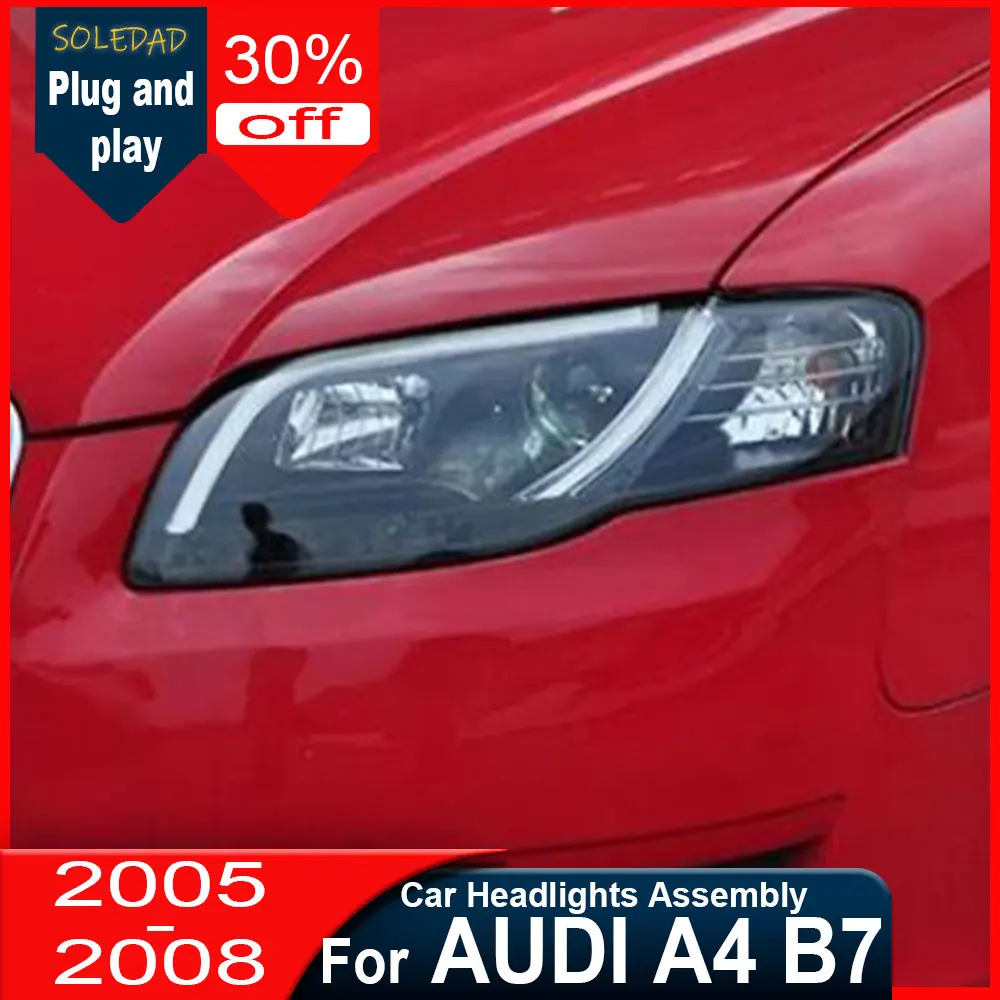 

Фары для Audi A4 LED, 2005-2008, A4L B7, с функцией DRL, сигнальными линзами и проектором, автоаксессуары, установка Plug and Play.