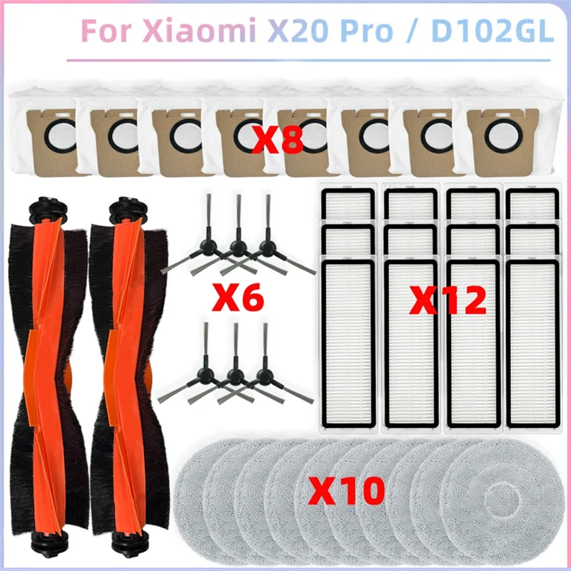 Keol-para xiaomi robô vácuo x20 pro/d102gl peças de vácuo rolo principal escova lateral filtro hepa mop pano saco pó