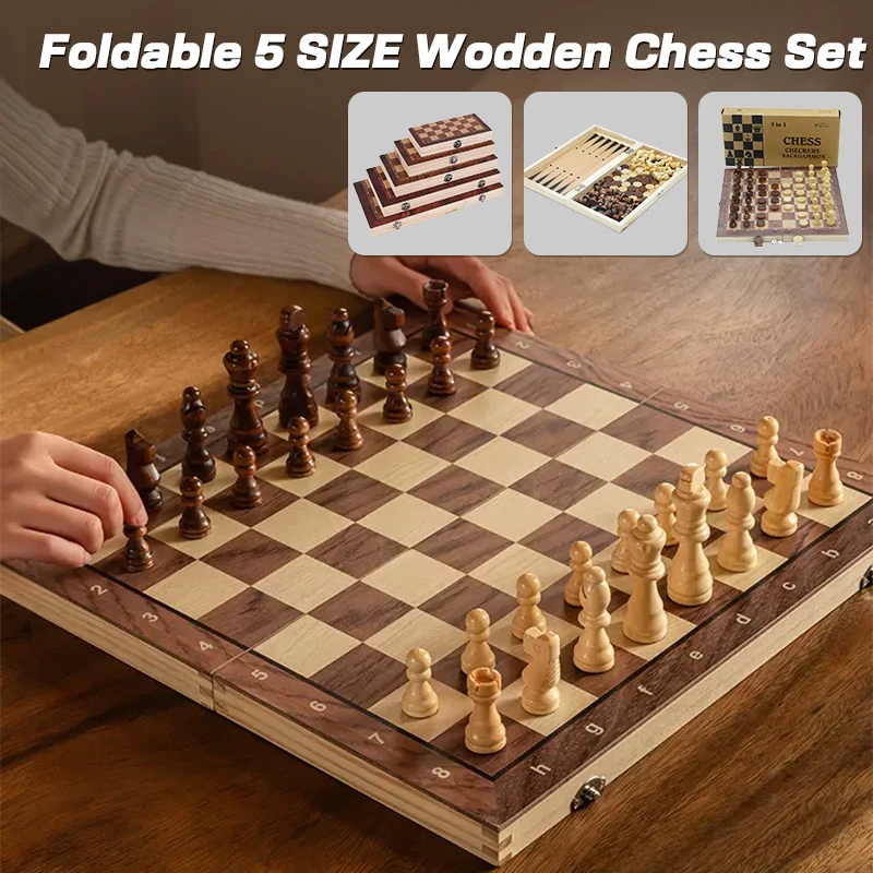 

Wooden Chess Set 6 Size Folding Board Chess Game International Chess Set Chessmen Entertainment Game Board