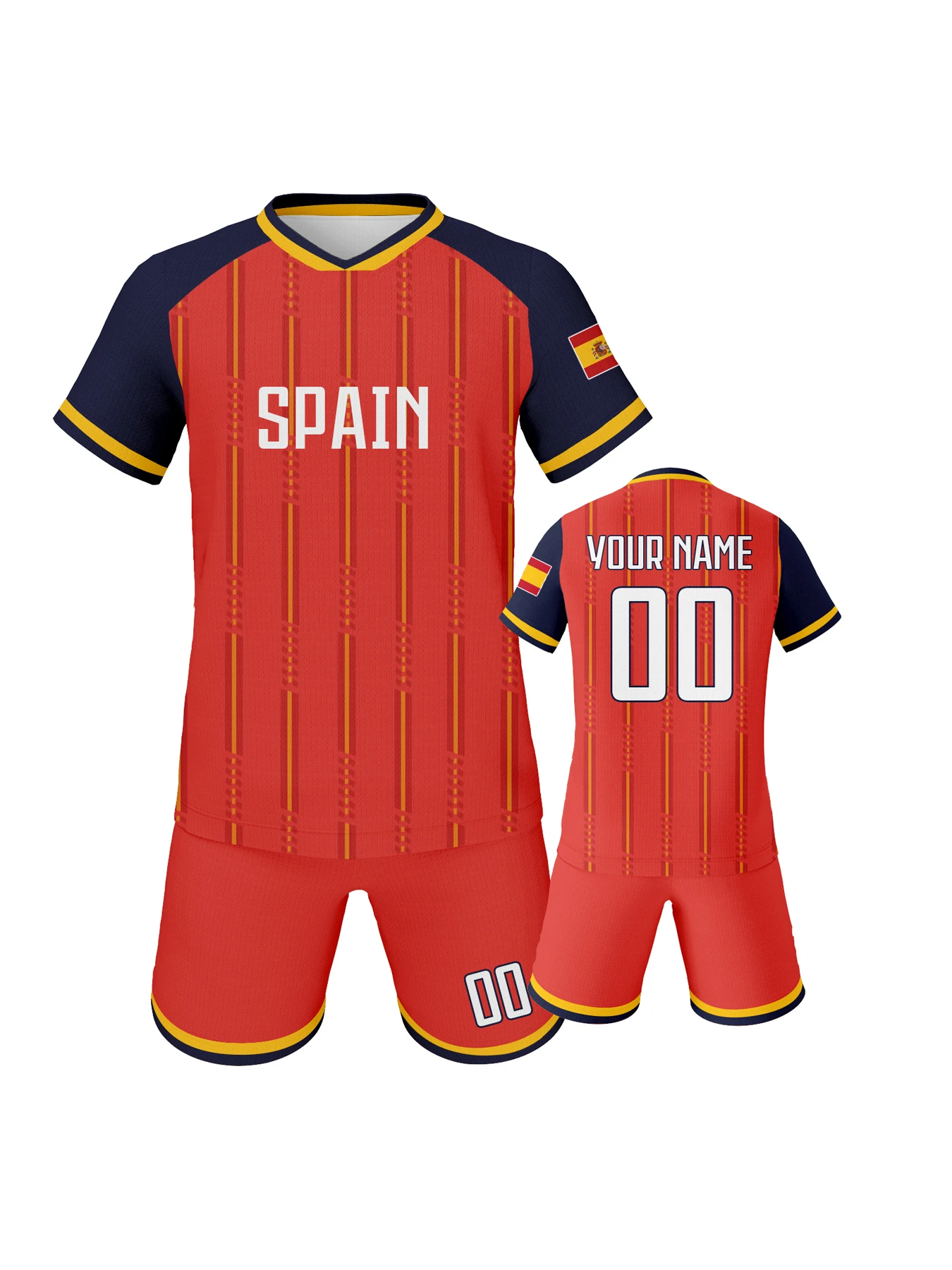 

Детский футбольный комплект на заказ с именем и номером, персонализированный набор для футбола, дышащая тренировочная форма национальной сборной Испании