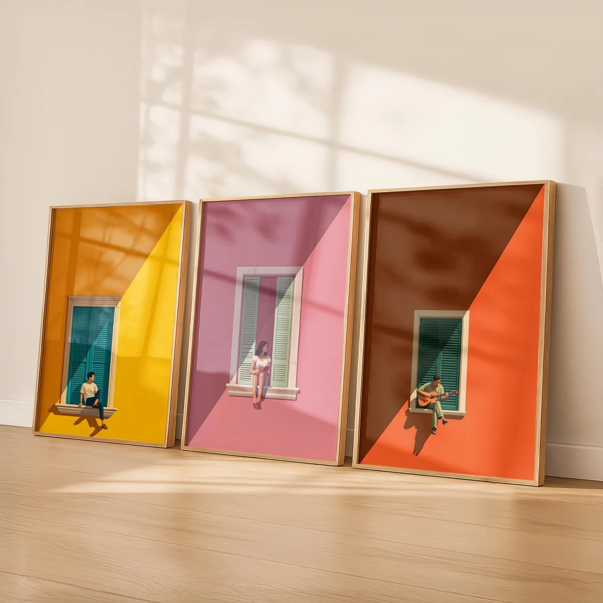 1 Stück Mediterrane Fensterbank-Illustration Leinwanddruck Poster Minimalistische Kühne Grafik-Kunstdrucke Schlafzimmer Wandkunst Heim-Dekoration