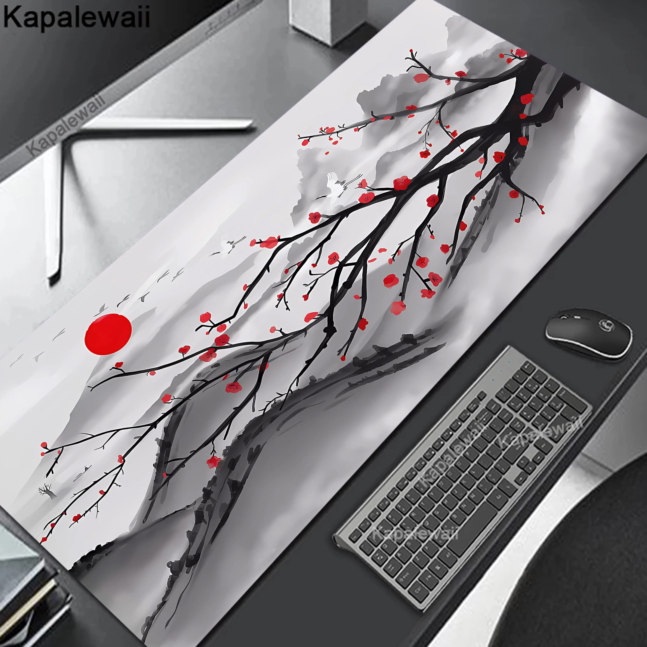 

Sakura Scenery Mouse Pad Large Sakura Painting Black Desk Pad Non-slip Rubber Game Mouse Mat Laptop Carpet Gaming Mousepads