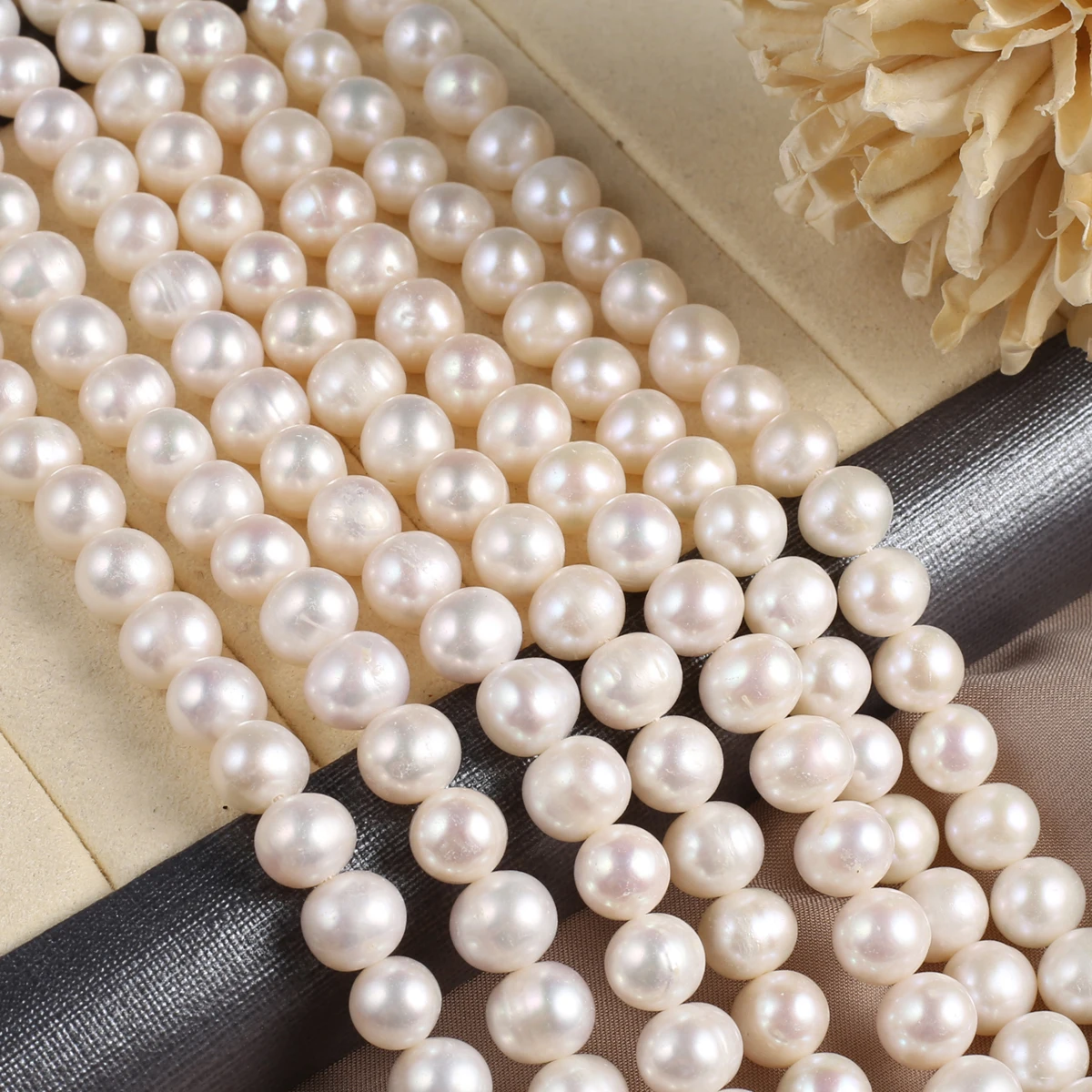 Natural Freshwater White Pearl Punch Beads 8-9mm Jewelry Making DIY Wedding Bride Necklace Bracelet Accessories Elegant Jewelry