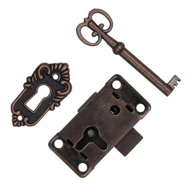 Antique Iron Door Lock Drawer Jewelry Wood Box Cabinet Wardrobe Cupboard Door Lock + Key Furniture Hardware