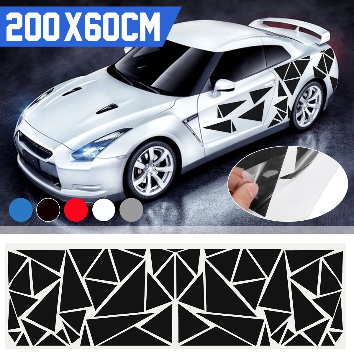 

200x60cm Car Stickers Side Body Triangles Decoration Self-adhesive Auto Accessories Scratch Covering Vinyl Decals