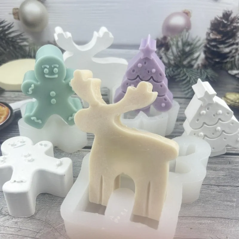 3D Christmas Decor Candle Mold for DIY Scented Candle Resin Plaster Silicone Mould Snowflake Elk Tree Craft Mold Home Decoration