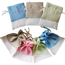 10/50pcs Reusable Polyester Drawstring Gift Bags Jewelry Packaging Bags Drawable Candy Dragee Pouches Wedding Party Decoration