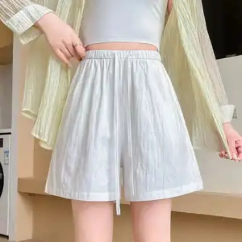 

Women's Cotton Linen Shorts High Waist Drawstring Wide Leg Casual Summer Pants