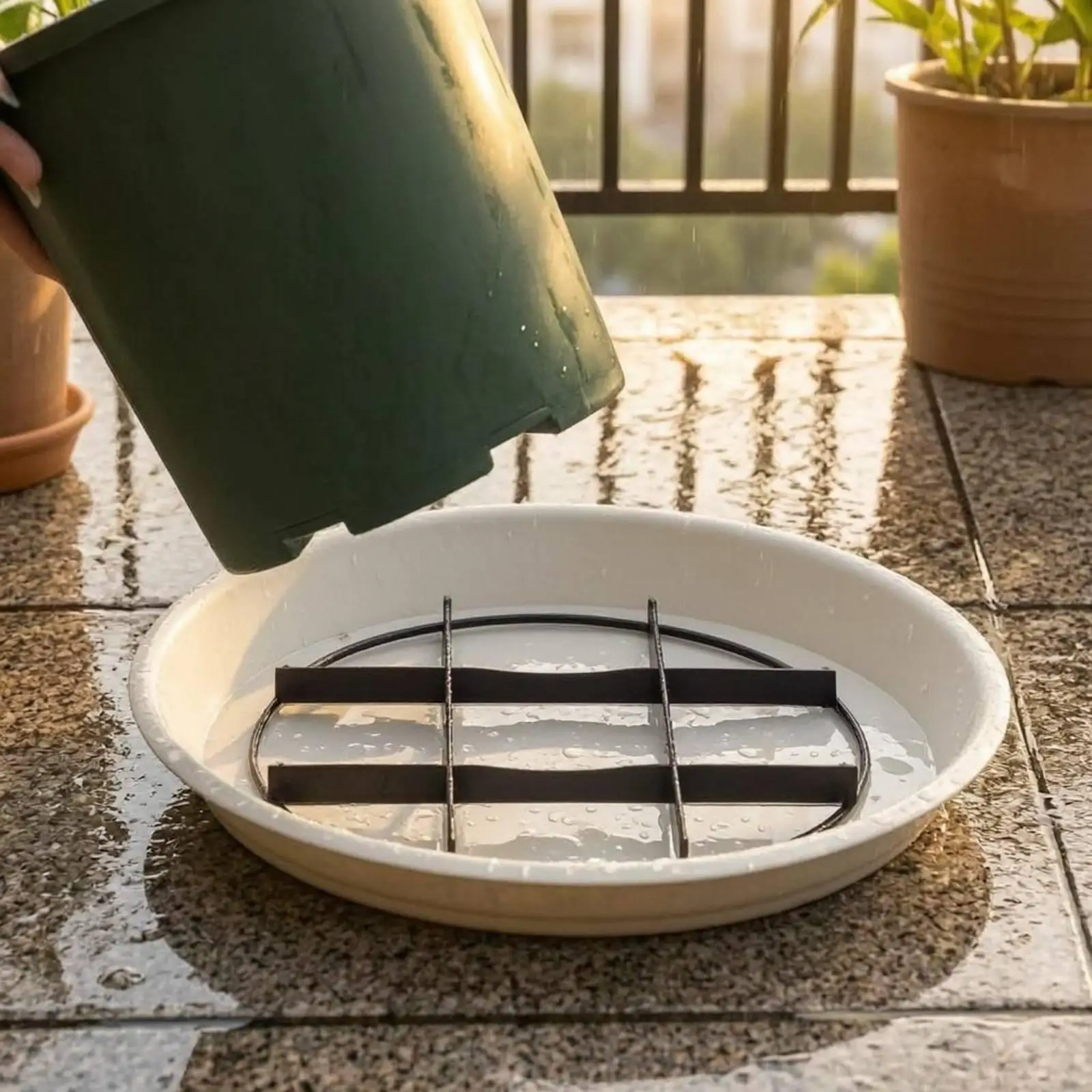 Plant Pot Riser Grid Tray for Large Flower Pots Outdoor Garden Ventilation Support to Prevent Overwatering
