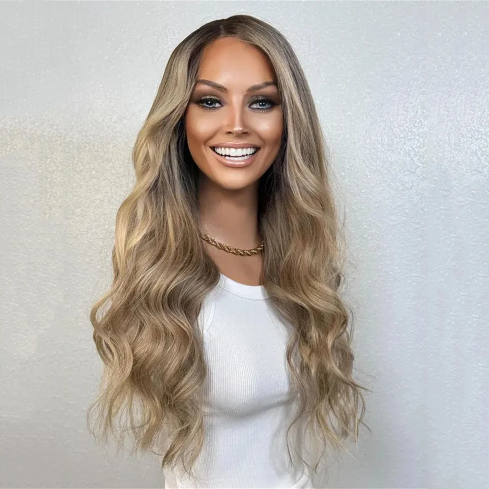 

Toasty, теплый тон, блондинка, Ombré, многомерный парик для плавления корня, мягкие многослойные волны, плотность 150, парик спереди, синтетическое волокно