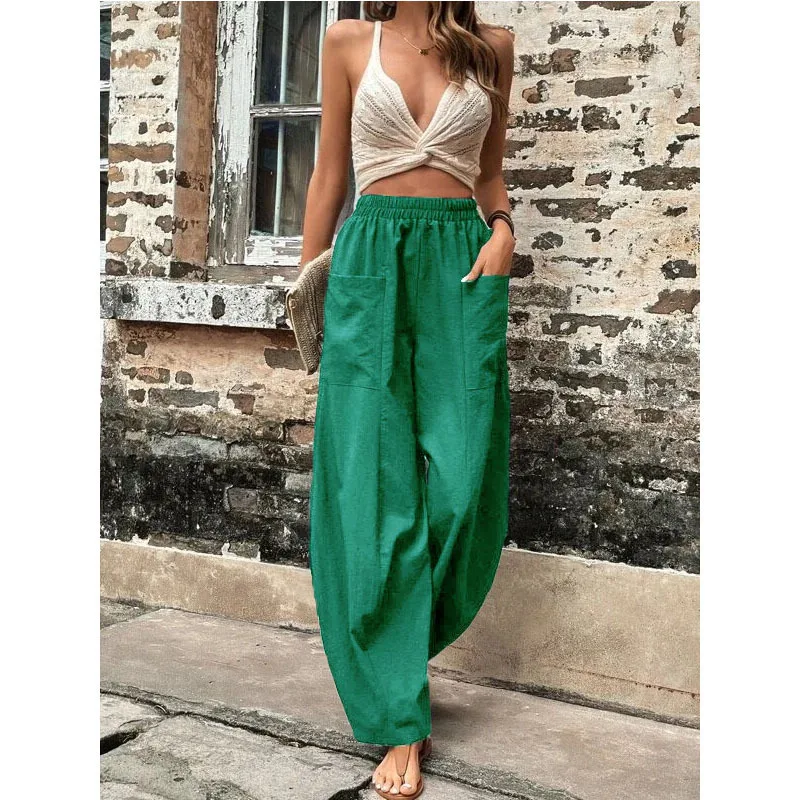 2024 Women Clothes Vintage Casual Streetwear Baggy Harem Pants Trendy Solid Pockets Wide Leg Trousers Harajuku Beach Pantalones