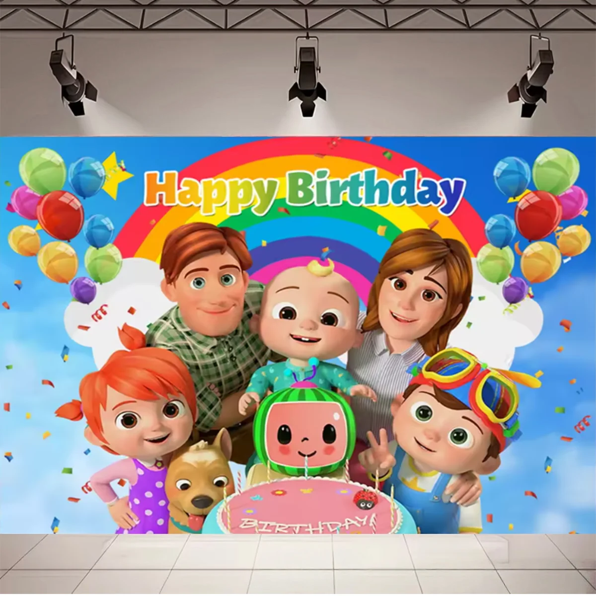 Cartoon-Jungen- und Mädchen-Geburtstagsparty-Dekorationshintergrund, niedliches grünes Wassermelonen-Thema, Kindergeburtstag, Babyparty-Dekorationszubehör – Detail 5