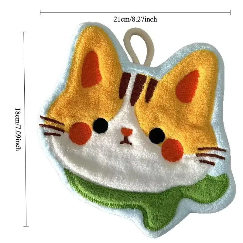 1 Pack Cartoon Cat Shaped Hanging Hand Towel | Thickened Absorbent Skin-Friendly | Creative Handkerchief Small Gift for Kitchen