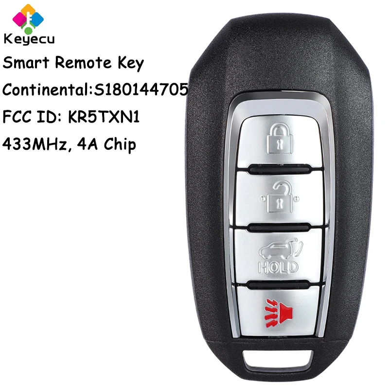 KEYECU Smart Remote Control Car Key With 4 Buttons 433MHz 4A Chip for Infiniti QX50 2020 2021 Fob FCC ID: KR5TXN1 S180144705