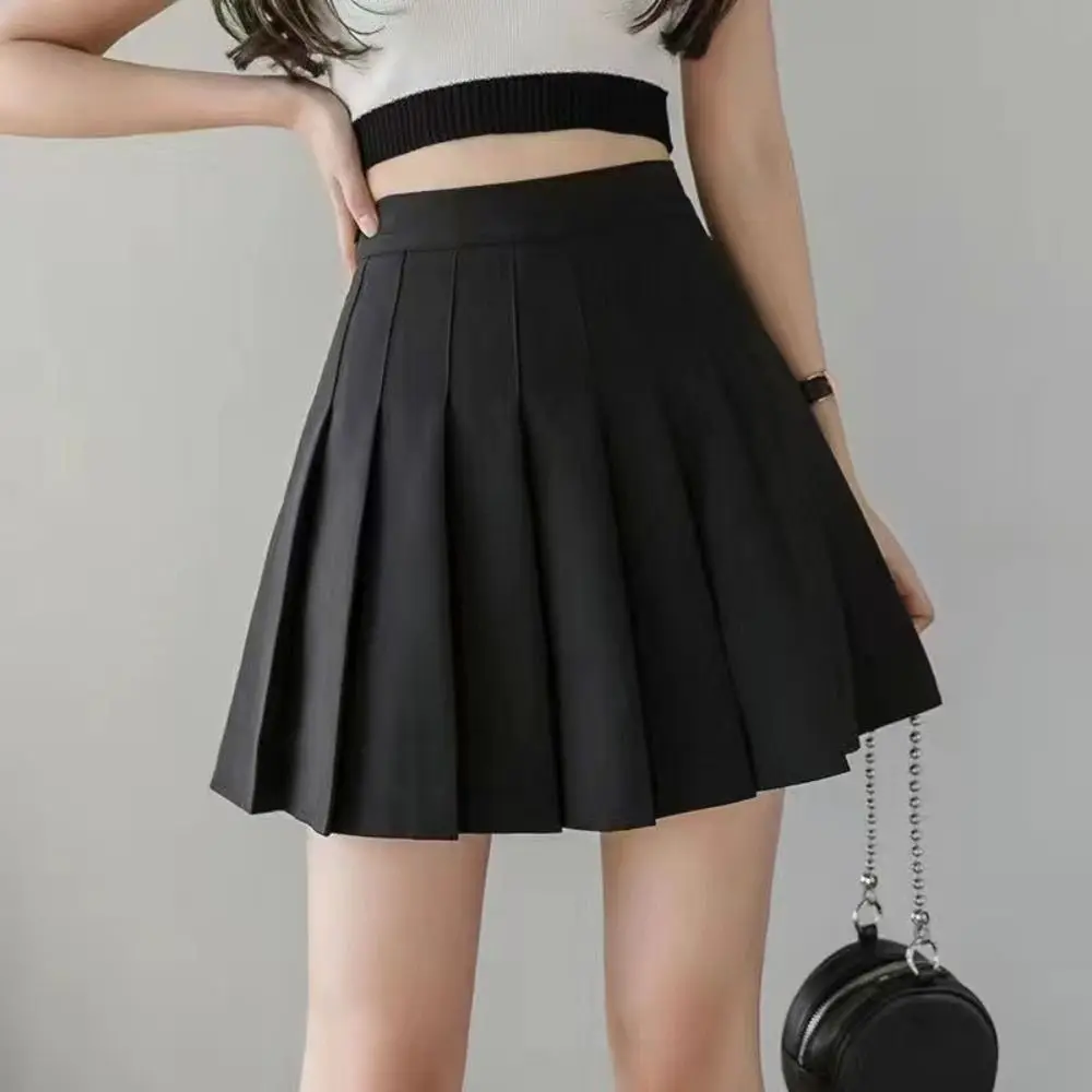 New Preppy Style Pleated Skirt Plus Size Black A-Line Skirt Mini Skirt School Girl