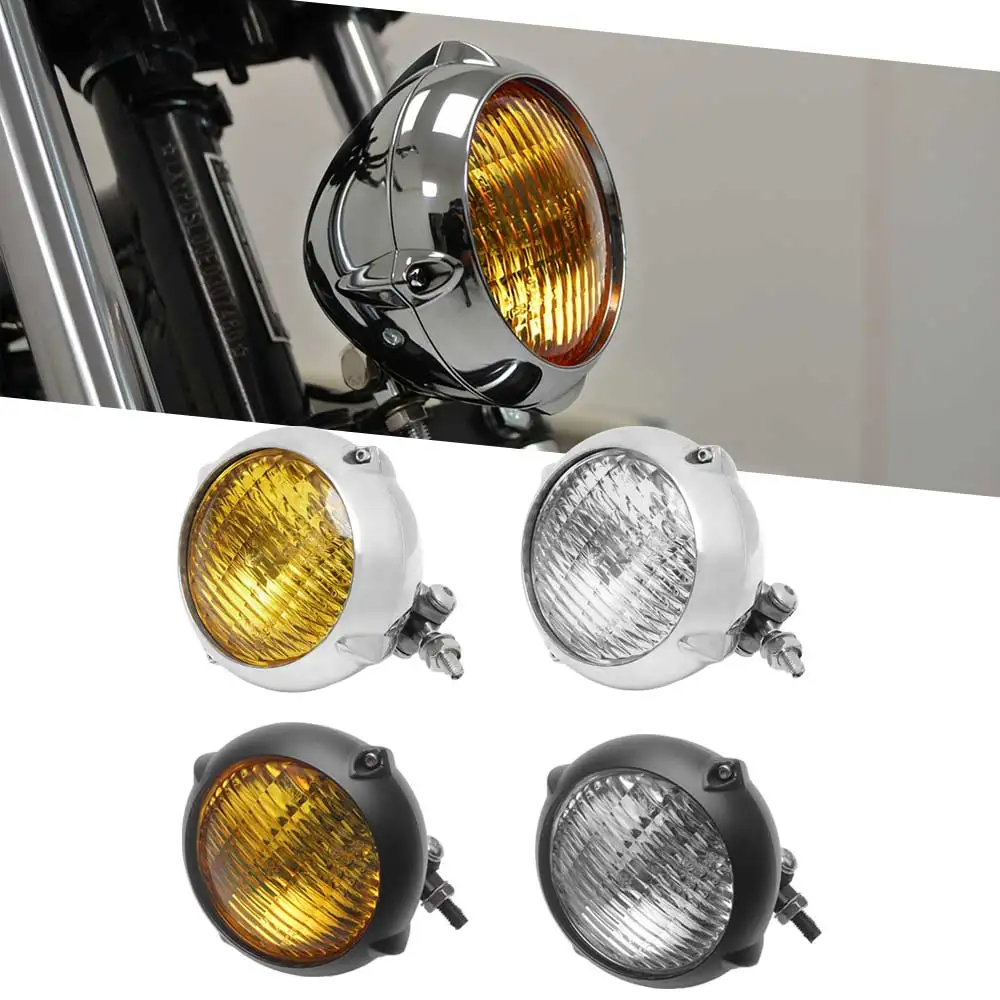 

Подходит для мотоциклов Harley, Kawasaki, Honda, Yamaha, Suzuki, Chopper, Cafe Racer, Bobber, Cruiser, 4,5-дюймовая ретро-фара для мотоцикла.
