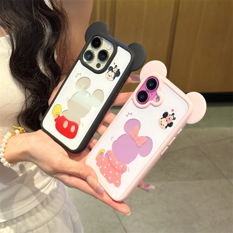 

Disney Mickey Ears Color Block Silicone Acrylic Phone Case for iPhone 16 15 14 13 12 Pro Max Full Coverage Protective Case