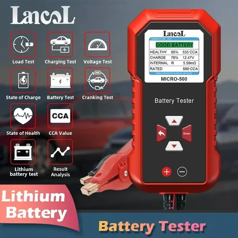 12V 자동차 배터리 테스터 Lancol Micro 500 리튬 납산 배터리 SOH 크랭킹 충전 테스트 40-3000 CCA 배터리 분석기