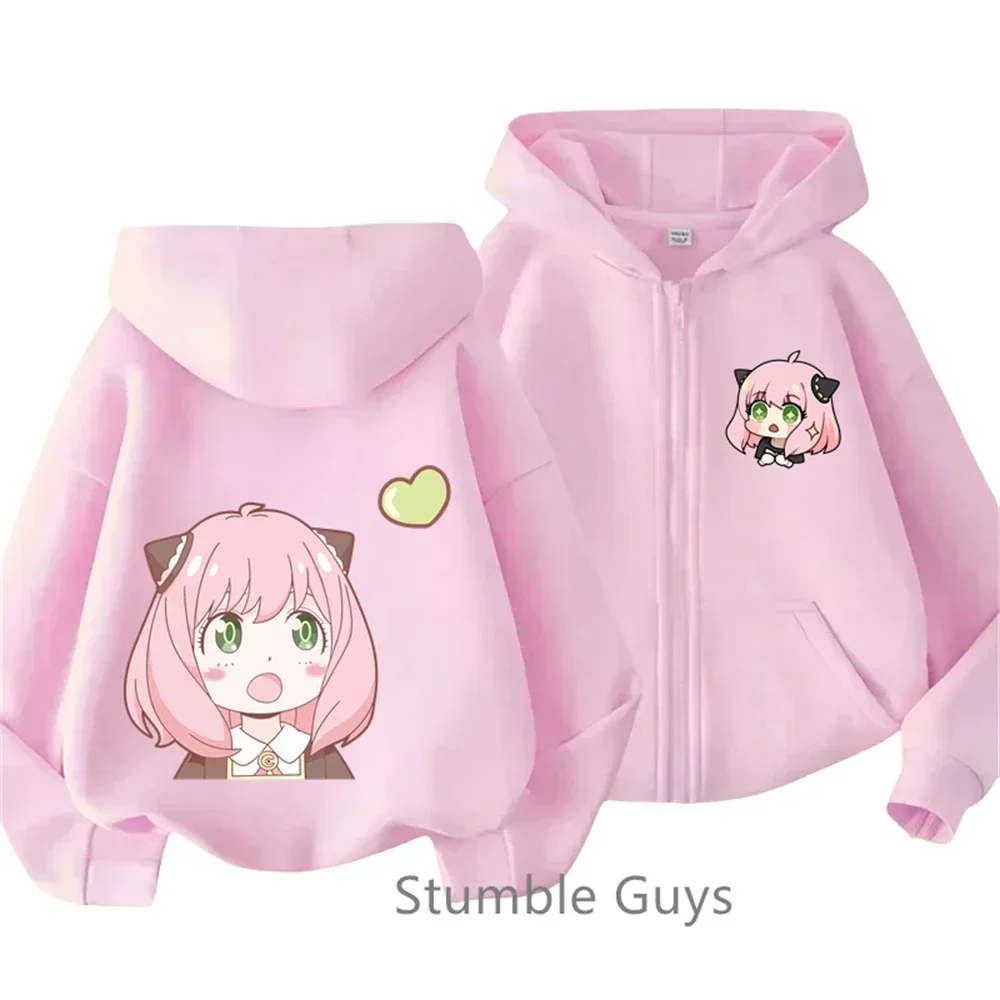 Zipper Hoodie Spy X Family Girls Fashion Kids Clothes Boys Trucksuit Kawaii  Anya Sweatshirt Long Sleeve Children Casual Tops