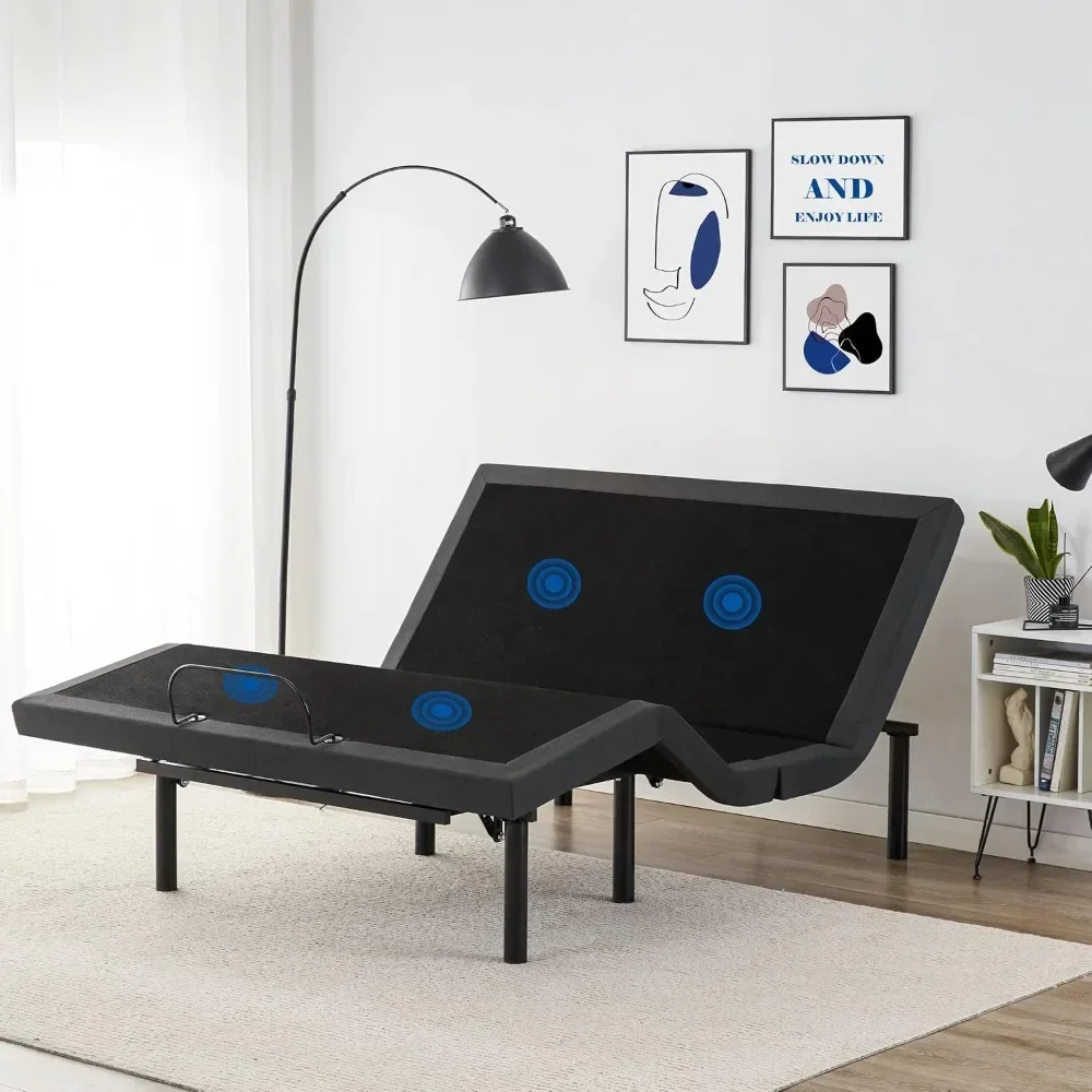 Adjustable Bed Base Frame with 17 Control Functions, Bluetooth App, Dual Massage, USB Ports, Head/Foot Incline,Queen Bed Frames