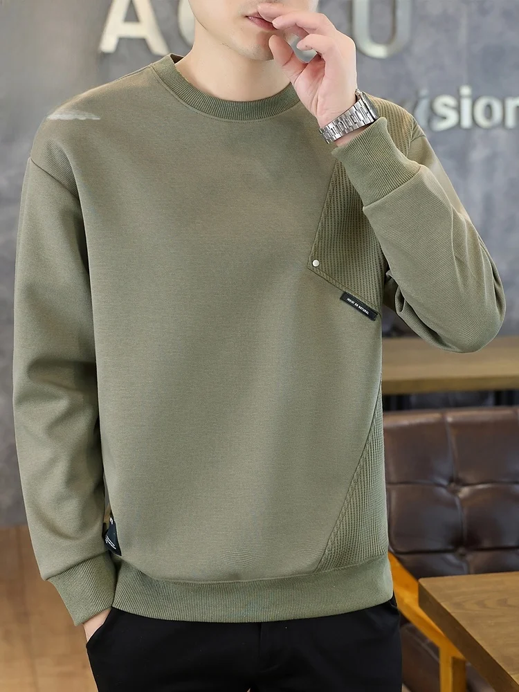 

Мужская толстовка с длинным рукавом и круглым вырезом, пуловер, весна 2026, трендовая модель с комбинированным дизайном, повседневная, удобная, из хлопка и полиэстера