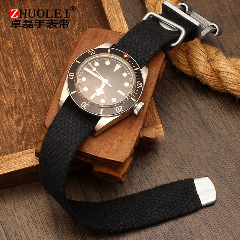 Canvas Breathable Vintage untuk for Rolex Black Green Water Ghost Hamilton Seiko Tudor 20mm 22mm watchband Kain Kepang Pria belt