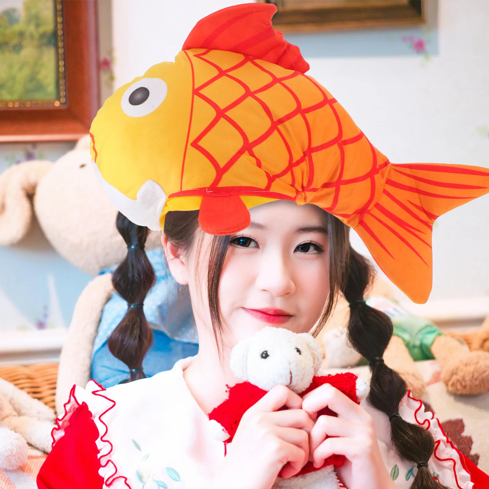 قبعة كارتون مارين لايف كوي على شكل سمكة، قبعة حيوانات محشوة ناعمة لجميع القديسين وأعياد الميلاد وحفلات الكريسماس #1