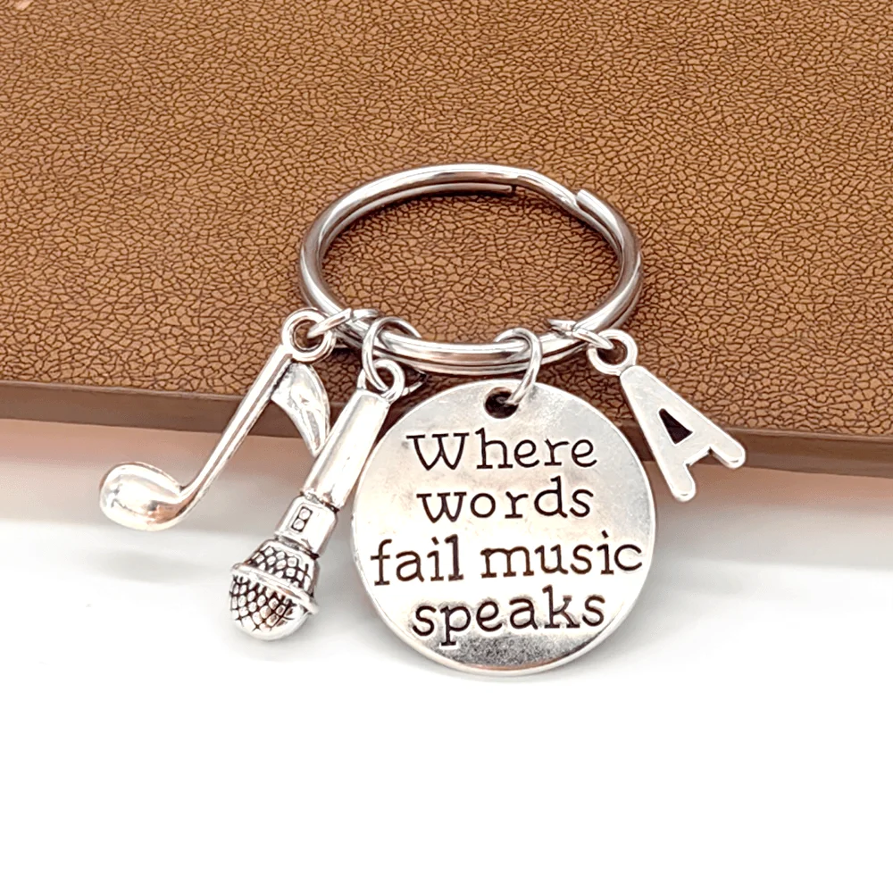 1Pc Music Initial Letter Keychains for Men Women,Stainless Steel Key Ring,Inspirational Gifts Jewelry for Music Lovers Teacher