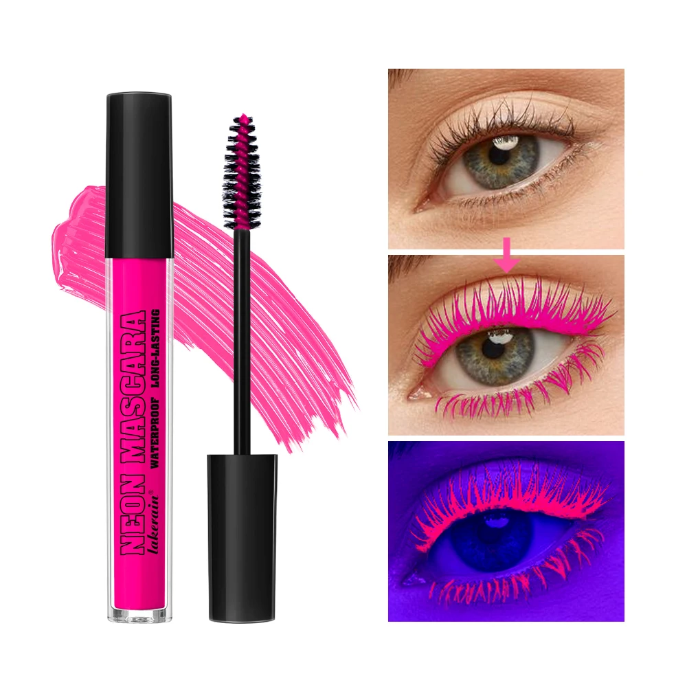 6 Farben Neon-Augen-Mascara, leuchtende Farben, fluoreszierend, 24 Stunden langlebig, wasserfest, wischfest, für Camival-Party-Make-up